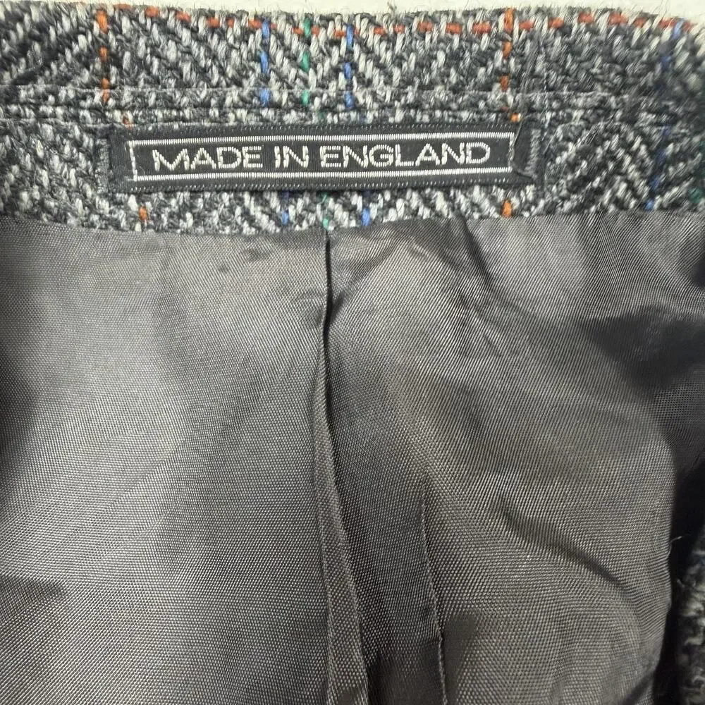 Stafford Wool Tweed Blazer Mens 40S Gray Windowpane Sport Coat Made in England